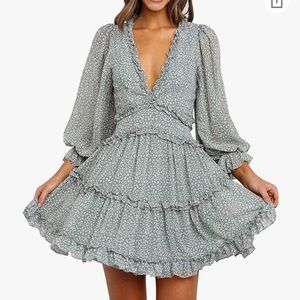 Long Sleeve Ruffle Layer Backless Swing Mini Dress